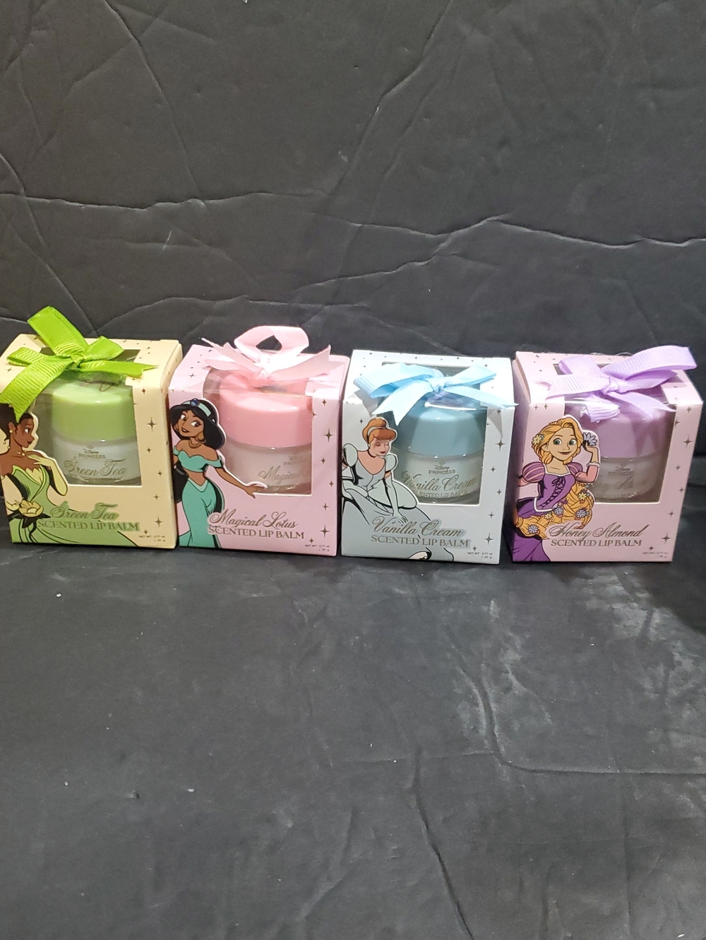 Disney princess 4pack vanilla cream green tea magical lotus honey almond lipbalm